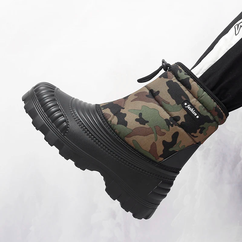Men's classic high-top casual snow boots winter light warm velvet cotton boots soft sole non-slip comfort outdoor walking boots