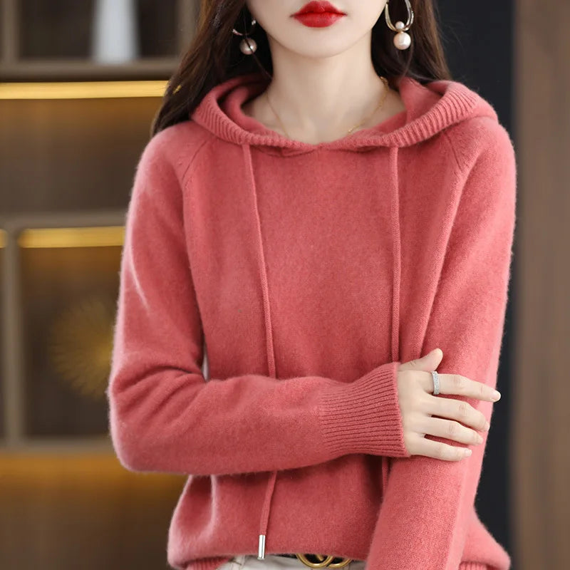 Korean Spring Autumn Knitwears Pull Femme Hooded Sweater For Women Thick Long Sleeve Top Loose Pullover Sueter Invierno Mujer
