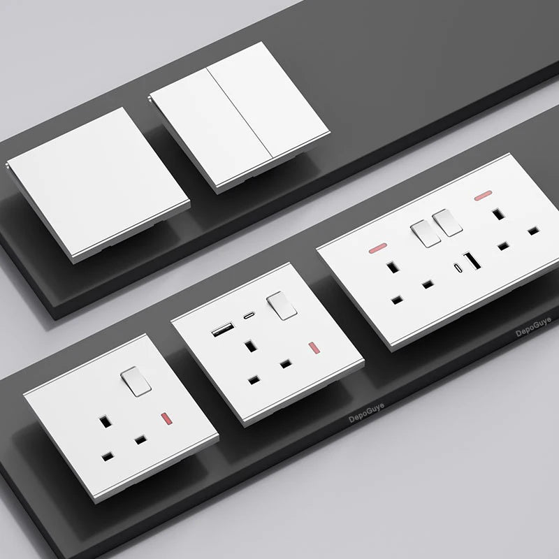 UK 13A with USB Type-c 18W Quick Charge Wall Power Socket Plug,Universal Wall light Switch Panel Dual USB Electrical Outlet