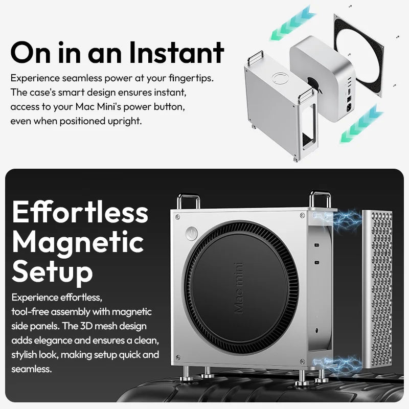 ស្រោម អាលុយមីញ៉ូម Ulanzi QT01 Mac Mini សម្រាប់ Mac Mini M4/M4 Pro រចនា ឡើង ដោយ ម៉ាញេទិក សម្រាប់ ការ បញ្ចេញ កំដៅ ដោយ ខ្លួន ឯង ជាមួយ ជើង ទម្រ MAC Mini