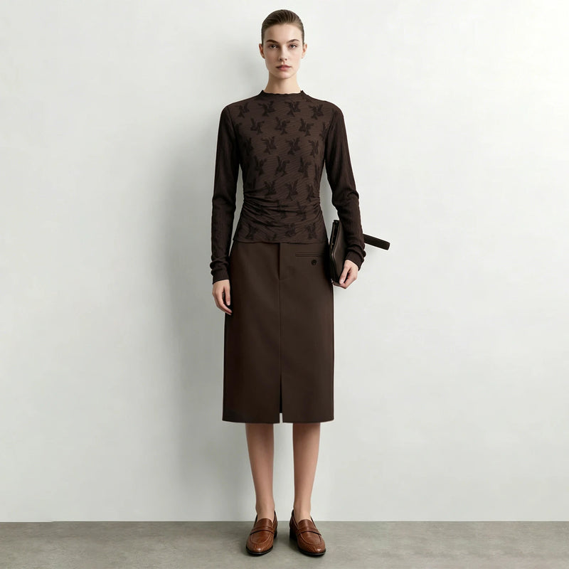 Amii Women's Skirt 2026 Autumn New Slit Hem Office Straight Midi Skirts Elegant Tailored Fit Versatile Woman Clothes 12613021