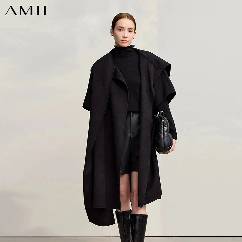 Amii Minimalism Women's Coat 2026 Winter New Solid Warm Loose Long Women Woolen Coat Fashion Versatile Clothing Female 12524038