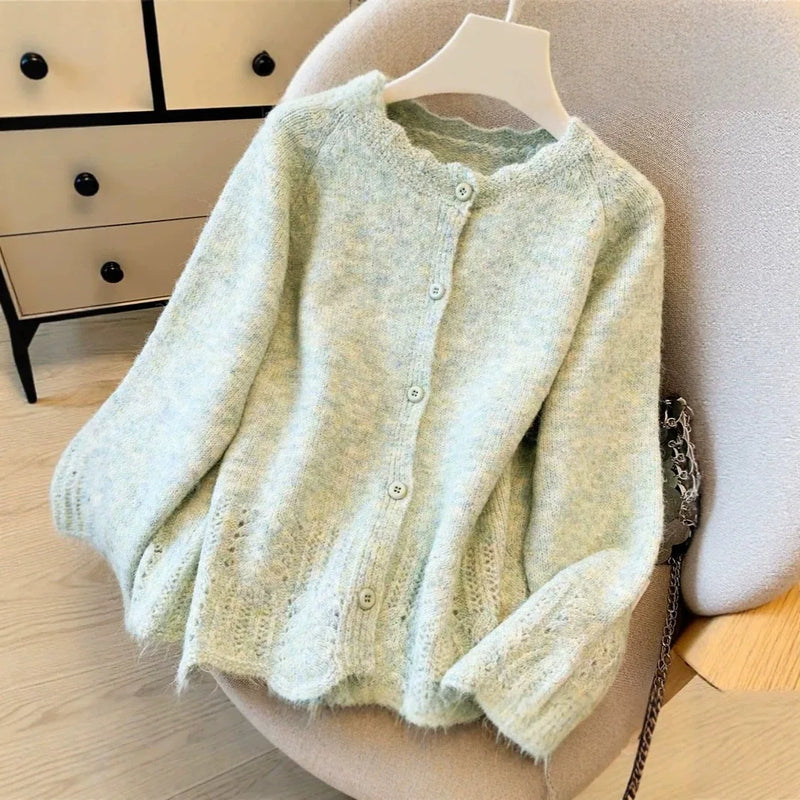 Gentle Style Long-sleeved Sweater Women's Versatile Loose Stacking Wear Knitted Cardigan Top Age Reduce Ladies Jumper Jackets