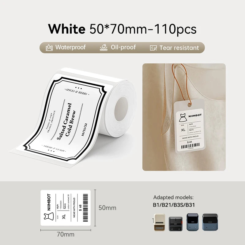 3 Rolls NIIMBOT B21 B3S B1 B31 Thermal Label Clothing Price Food Self-adhesive Tag Waterproof Smart Office Pocket Printer Label