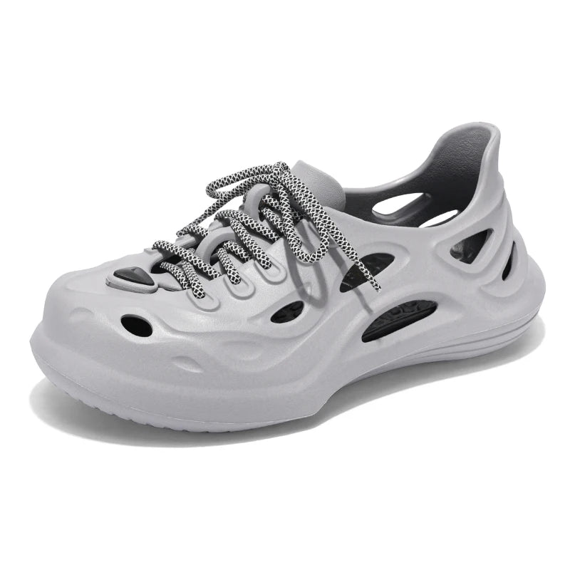Men's breathable casual Lace up sandals summer new soft-sole outdoor Garden shoes waterproof fashion hole shoes driving slippers