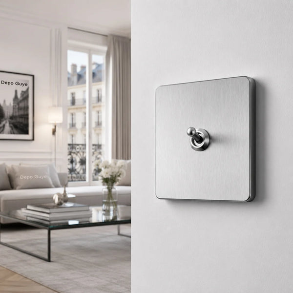 5/10PCS Toggle Wall Switch Grey Stainless Steel ,1/2/3/4 Gang 2Way Light Brass Lever Switch Panel For Home Improvement