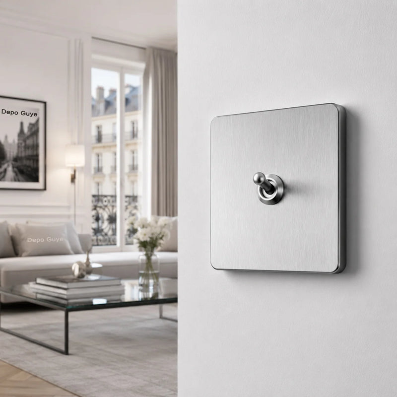 5/10PCS Toggle Wall Switch Grey Stainless Steel ,1/2/3/4 Gang 2Way Light Brass Lever Switch Panel For Home Improvement