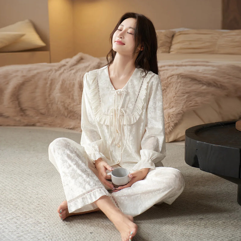 New 2 Piece Set Pajama Women's Suit Night Wear for Ladies 2026 Autumn New Long Sleeve Pyjama Set Woman Sleepwear Soft Pijama