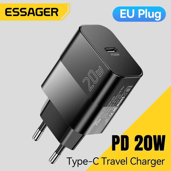 Essager 20W USB Type C GaN Charger Portable USB C Travel Charger Support Type C PD Fast Charging For Phone 16 15 14 13 Pro Max