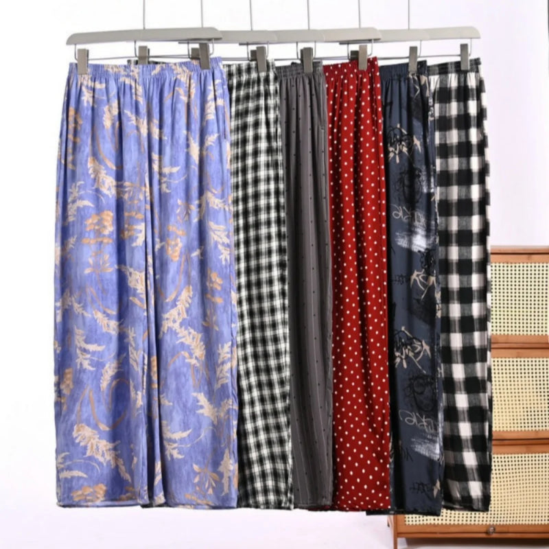 Floral Pajamas Pants Woman Nightwear Spring Summer Loose Sleeping Bottoms Lounge Home Wear Elastic Waist Sleepwear Trousers