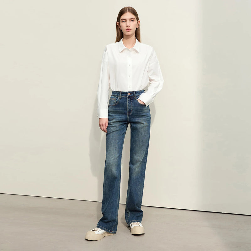 Amii Straight Leg Jeans Denim Blue Casual Slimming Versatile Minimalist Long Trousers 2026 Autumn Woman Clothes 12643098
