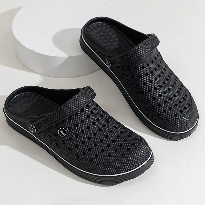 Men's Breathable Clogs Slippers Black Non-slip EVA Garden Shoes Outdoor Beach Sandals Casual Slip-on Mules