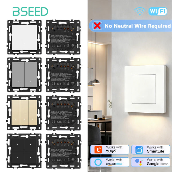 BSEED E Series Single WIFI Click Switch Function Part Smart Light Switch DIY Part Free Combination No Neutral Line