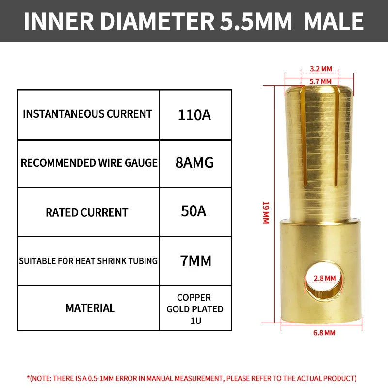 2/3/3.5/4/5/5.5/6/6.5/8mm Aircraft model pure copper Banana Plug Gold Plated Copper Brushless Motor Bullet Connector 40pcs