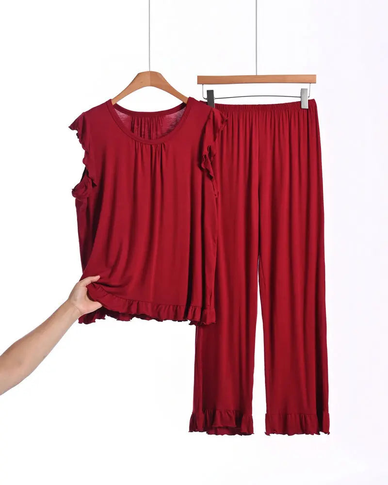 Modal Thin Sleepwear Woman 2 Piece Pajamas Set Summer Sleeveless Top Nightwear 2XL-8XL Large Loungewear Female Pyjamas Suits