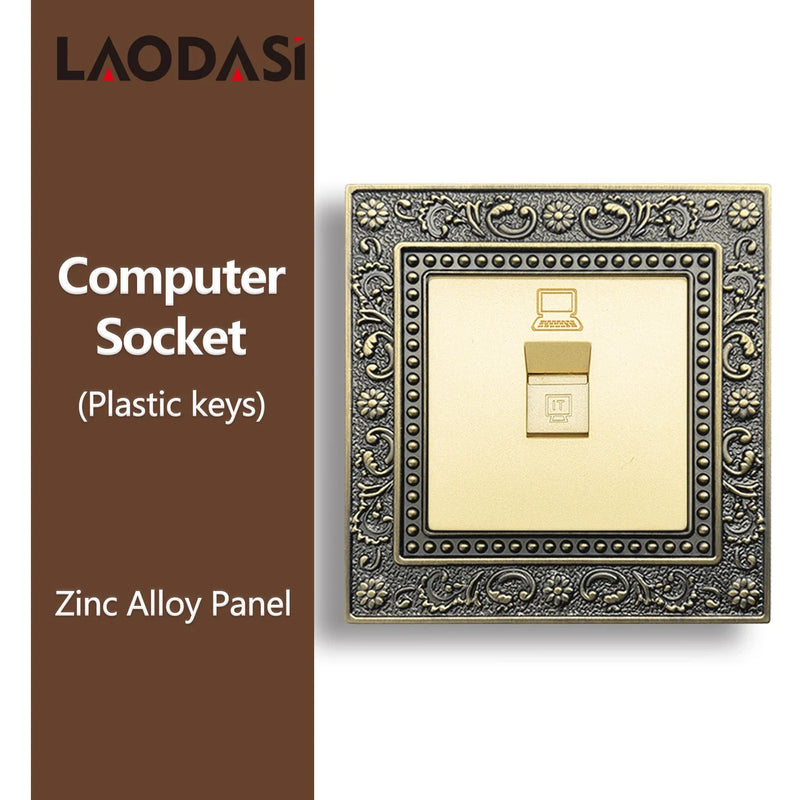Deopoguye Vintage EU FR UK Light Switch Socket,Europe Standard Metal Zinc Alloy Push 1/2/3Gang Switch Panel for Home Improvement