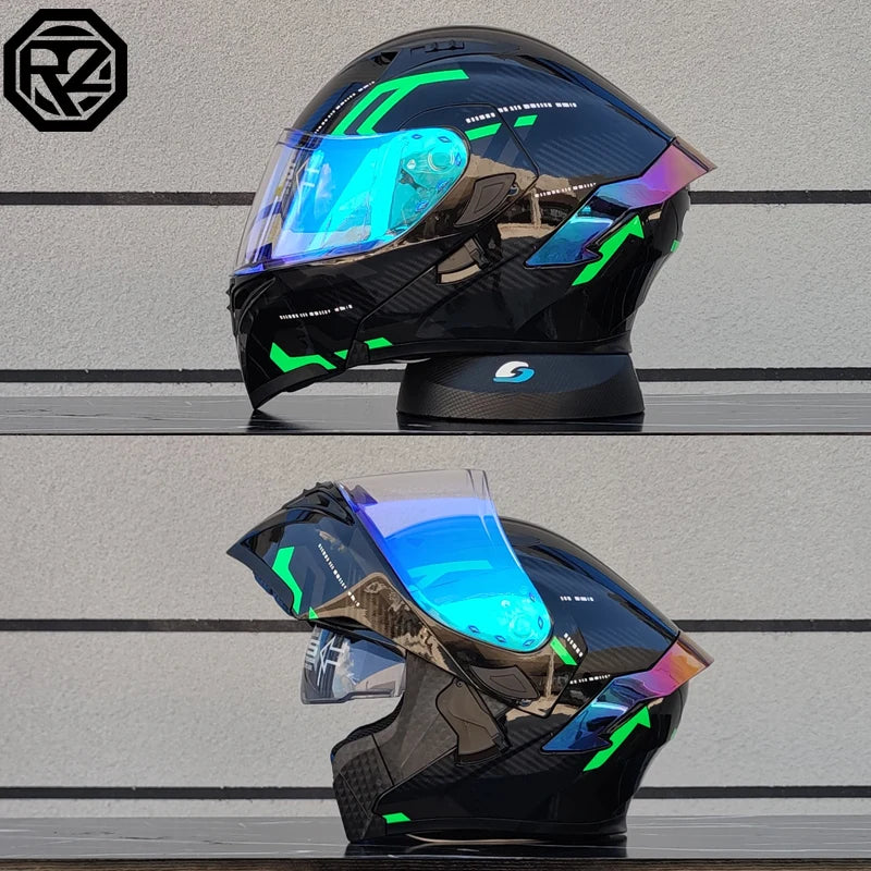 ORZ-991 unisex modular flip top motorcycle helmet, ABS shell with dual sun visors, DOT standard full face travel helmet