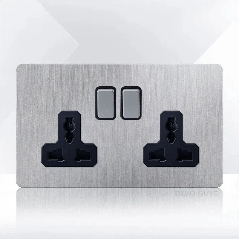 Retro EU France Socket Stainless Steel Brushed Double Power Outlet Toggle Metal Lever 1-4 Gang 2Way Wall Light Switch Panel RJ45