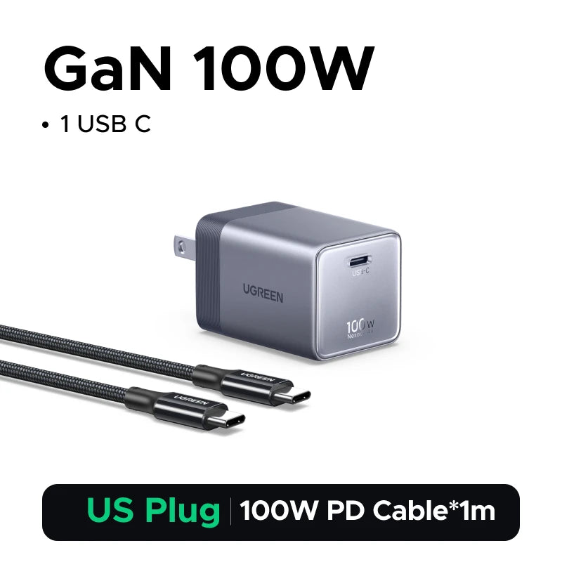 【Ultra Mini-US Plug】UGREEN Nexode Air 100W 65W 45W GaN Charger PD3.0 QC4.0 PPS For Macbook Laptop iPhone 18 17 Samsung S26 iPad
