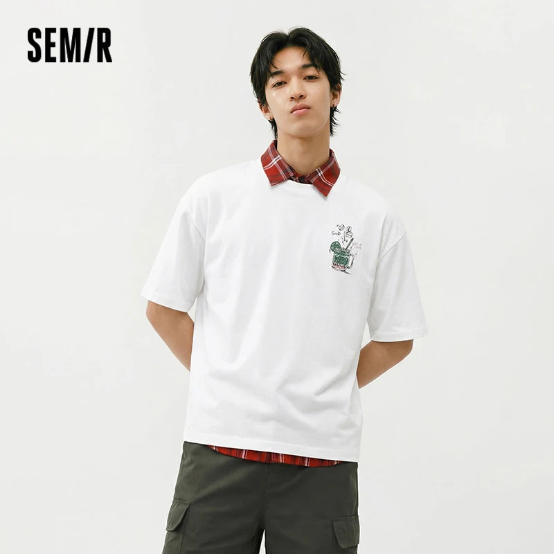 Semir Mens Tshirt 2026 Color Graphic Printed Knitted Loose Crew Neck Casual Fashion Soft Tops