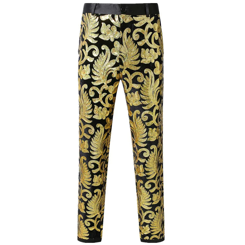 2026 New Men's Red Suit Pants, Blue Sequined Stage Performance Pants, Purple, Green, and Gold Options Available.