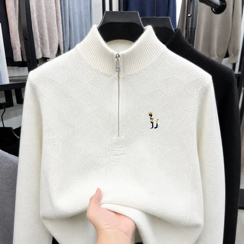 Premium Man Long-Sleeved Knitwear Mock Neck Zipper Dog Embroidery Autumn Winter New Pullover Leisure Snug Versatile MensClothing
