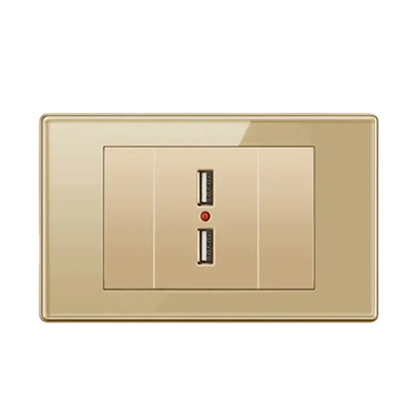 Depoguye US Mexico Wall Light Switch Socket 5V 2.1A USB Type-c Charger Plug,Golden Glass Panel American Standard Power Outlet