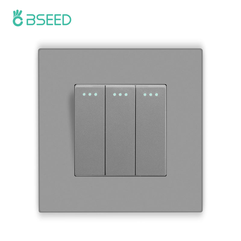 BSEED Button Light Switch 1/2/3Gang 1Way Wall Light Switch Plus Wall Power Socket Gray Plastic Frame Switch On Off