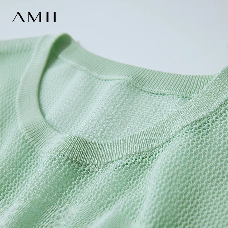 AMII Casual Loose Long Tank 2026 Summer Thin Office Lady Simple Solid O-Neck Pullovers Women Sleeveless Knit Vest Tops 12542240