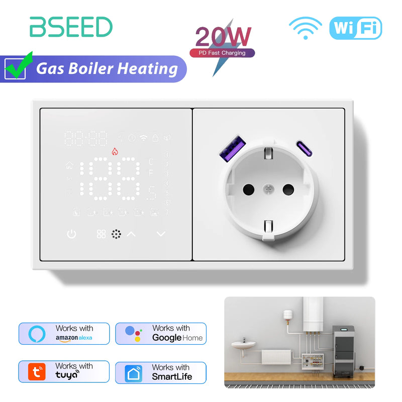 BSEED WIFI Electric Heating Water Boiler Smart Thermostat With Socket Support Alexa Google Temperature Controller Plastic Frame