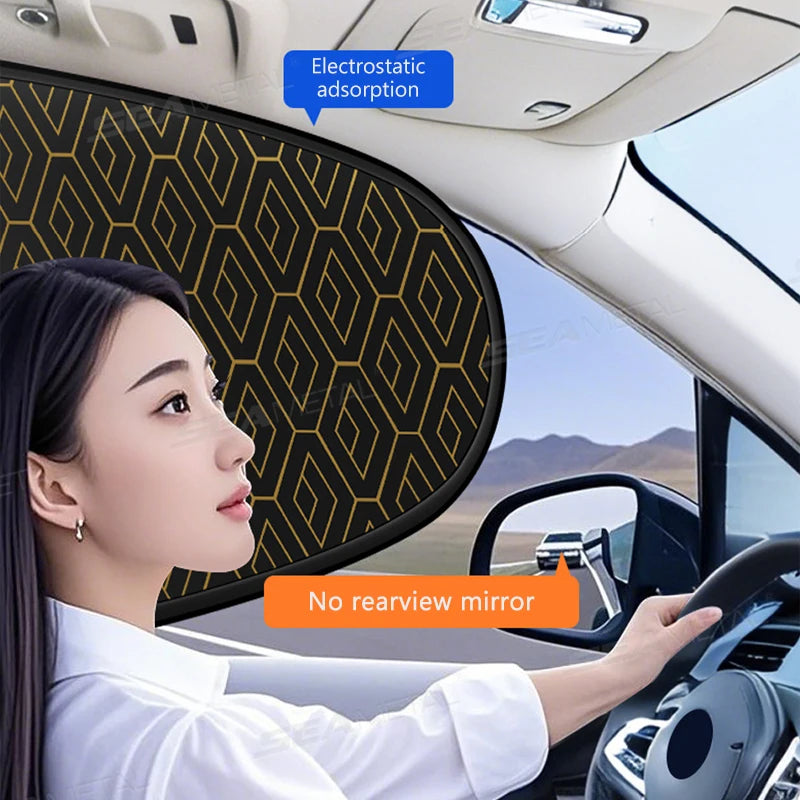 SEAMETAL Car Electrostatic Side Sun Shade Curtains Foldable Side Window Sunshade Thicken Anti Glare UV-Reflective Sun Protector