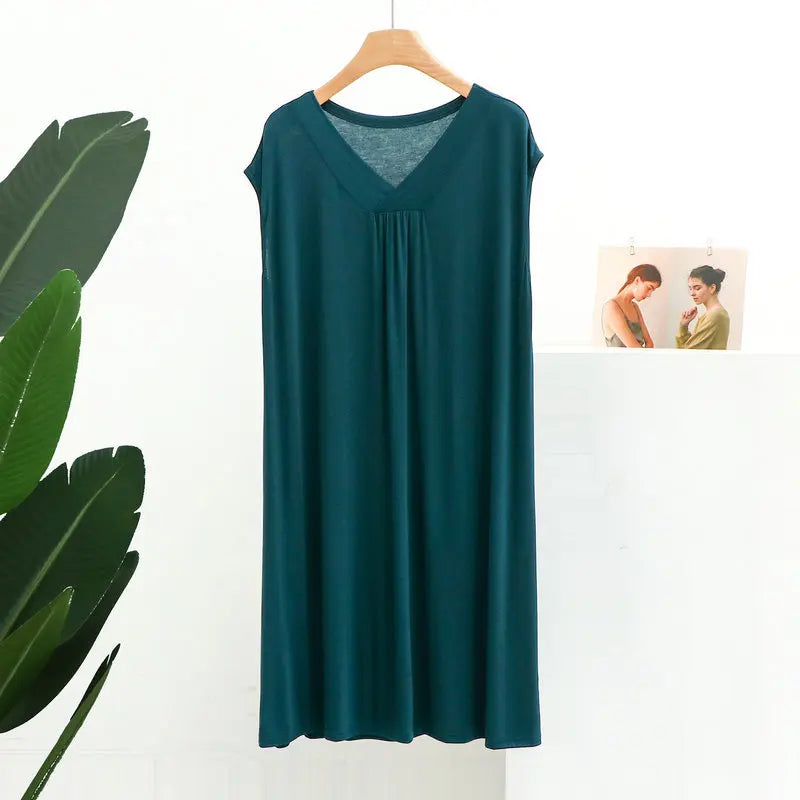 Casual V-Neck Modal Dress Thin Summer Women's Nightgowns Large Size Loose Sleeveless Nightdress Ladies Bottoming Nightshirt