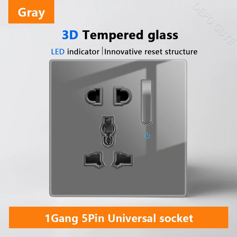 Wall Light Switch Panel LED Indicator UK EU FR Universal USB C Electrical Socket Piano Key Self-reset Wall Switches TV Computer