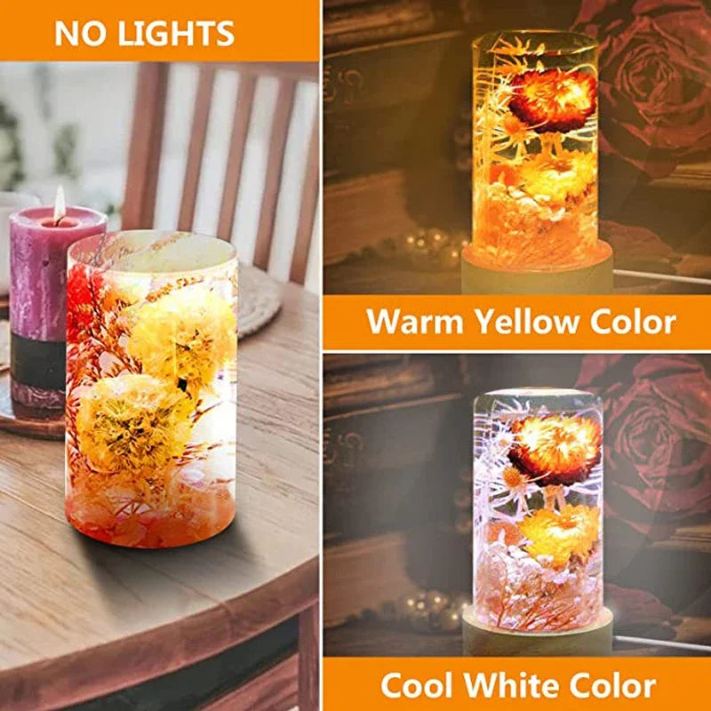 1-4Pcs Crystal Glass Wooden LED Light Display Base Art Ornament Wooden Night Lamp Base Home LED Light Rotating Display Stand