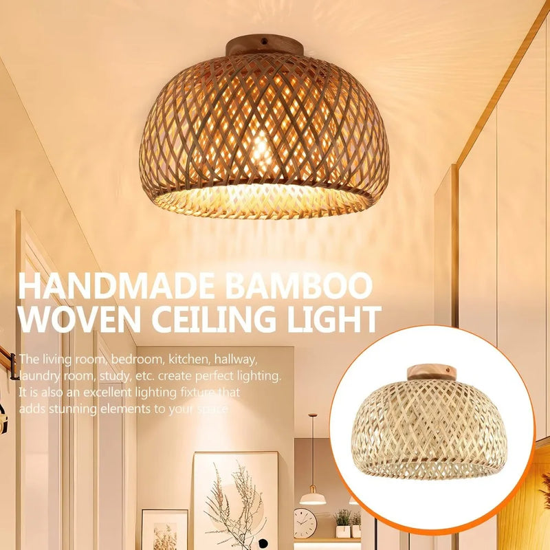 JOYINLED Bamboo Ceiling Light Semi Flush Mount Ceiling Lamp Handmade Boho Light Chandelier Farmhouse Light Fixtures 30/38CM