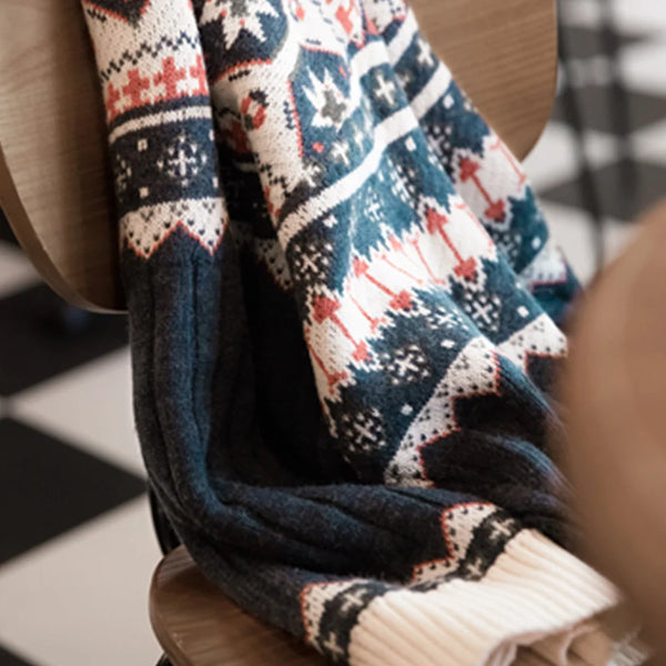 អាវយឺត Maden Vintage Faire Island Jacquard សម្រាប់អាវប៉ាក់បុរសរដូវស្លឹកឈើជ្រុះ និងរដូវរងា អាវយឺតកក្រាស់ក្តៅបោះពុម្ពបុណ្យណូអែល