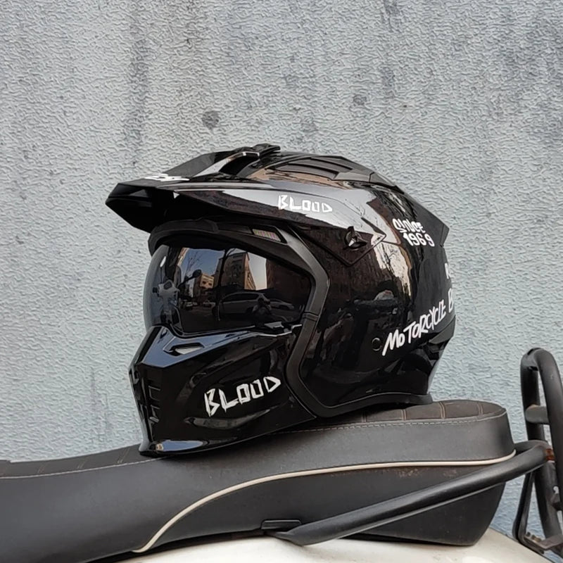 ORZ-163 Classic retro motorcycle full face helmet, detachable sun hat, Brim windproof lens, retro chopper helmet, DOT certified
