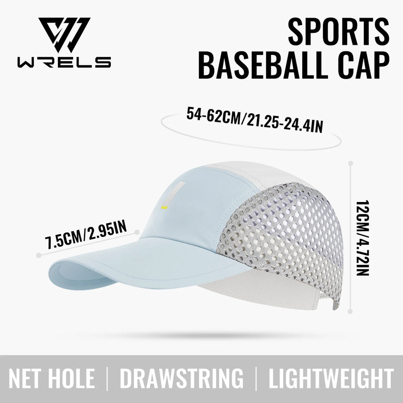 WRELS Mesh Baseball Cap Sunshade Sport Hat Ultralight Trucker Hat Breathable Quick Dry Foldable Golf Hiking Beach Running Cap