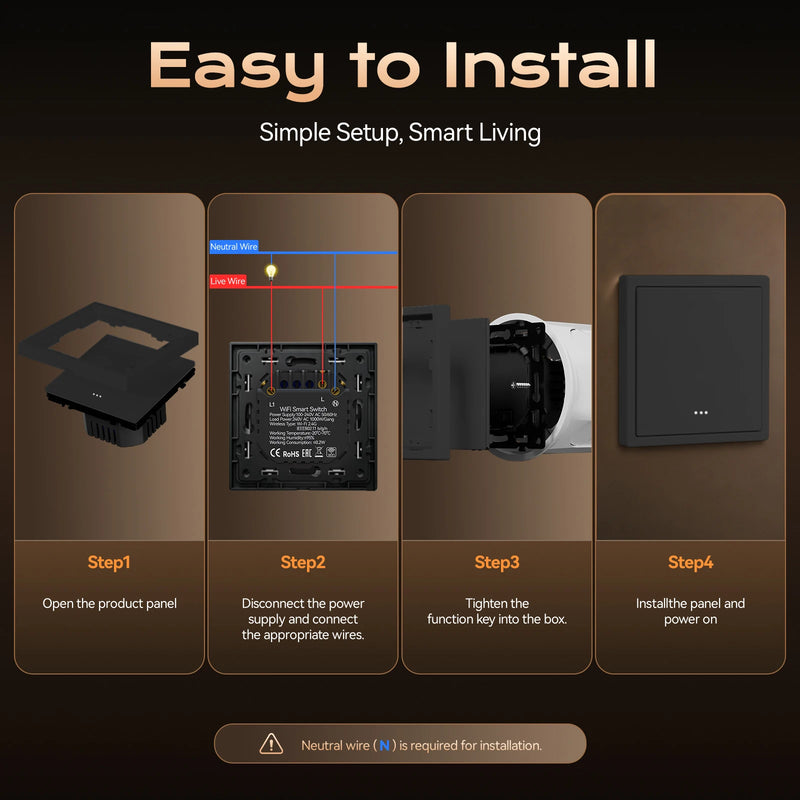 BSEED E Series Smart WIFI Light Switch 1/2/3/4Gang Smart Click Button Switch For Stairs Plastic Frame Tuya Smart Life Control