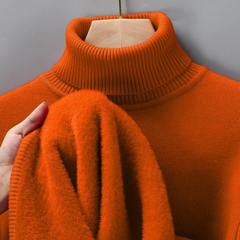 Men's Slim Fit Long Sleeve Turtleneck Sweater Anti-Pilling High Quality Knitted Solid Color Pullover Trendy Men's Clothing