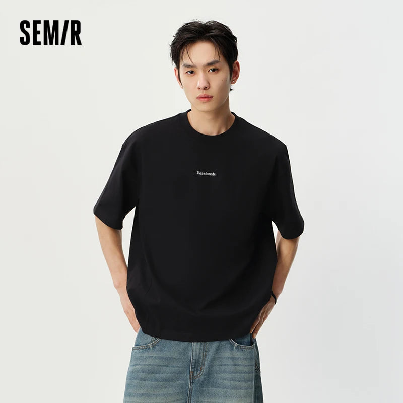 អាវយឺត Semir សម្រាប់បុរសនិងស្ត្រី ដៃខ្លី កប្បាសធ្ងន់ បោះពុម្ពក្រាហ្វិកតិចតួច ទំហំធំ មានខ្យល់ចេញចូលបាន រចនាបថប្រចាំថ្ងៃ ឆ្នាំ២០២៦