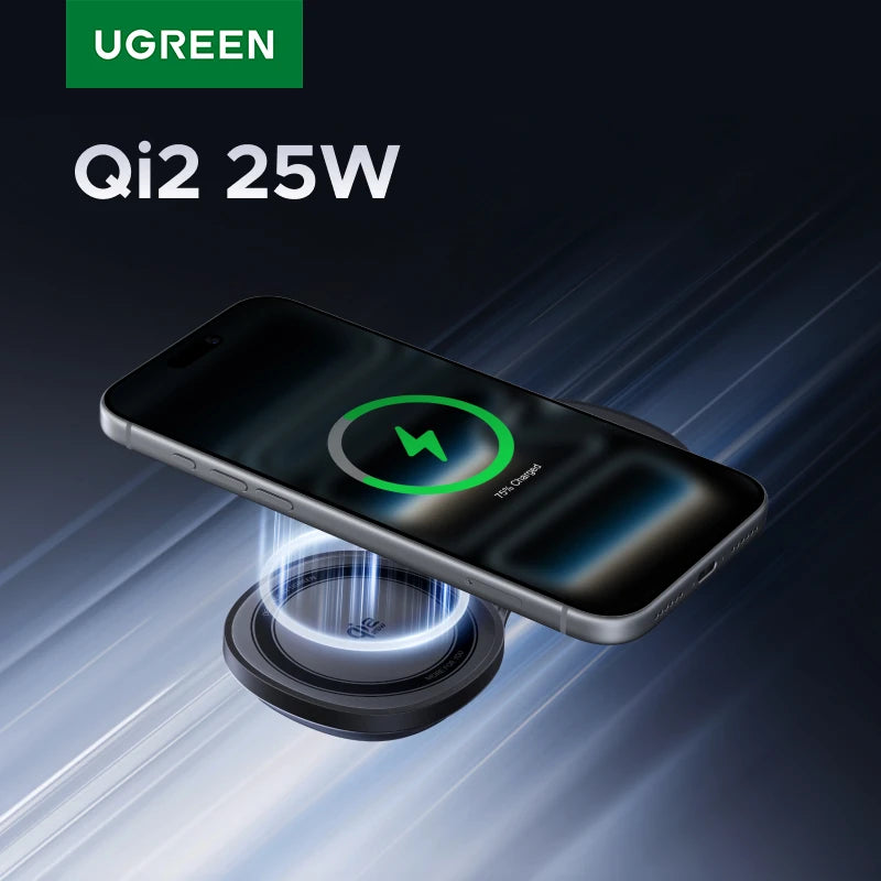 UGREEN Qi2.2 25W 2-in-1 Magnetic Wireless Charger Foldable Travel Design Charging Stand for iPhone 17 / 16 Series AirPods