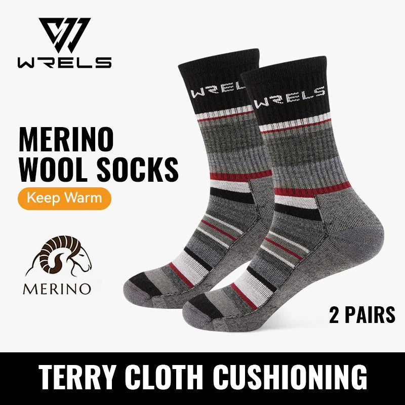 WRELS Merino Wool Hiking Socks Thermal Warm Winter Cushioned Moisture Wicking Socks Breathable Sports Socks Running Skiing Socks
