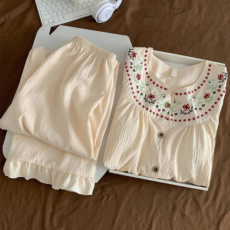 Elegant Chest Pads Sleepwear Women's Nightwear Set Spring Autumn Comfort for Homewear Long-Sleeved Pajamas for Women Home Wear