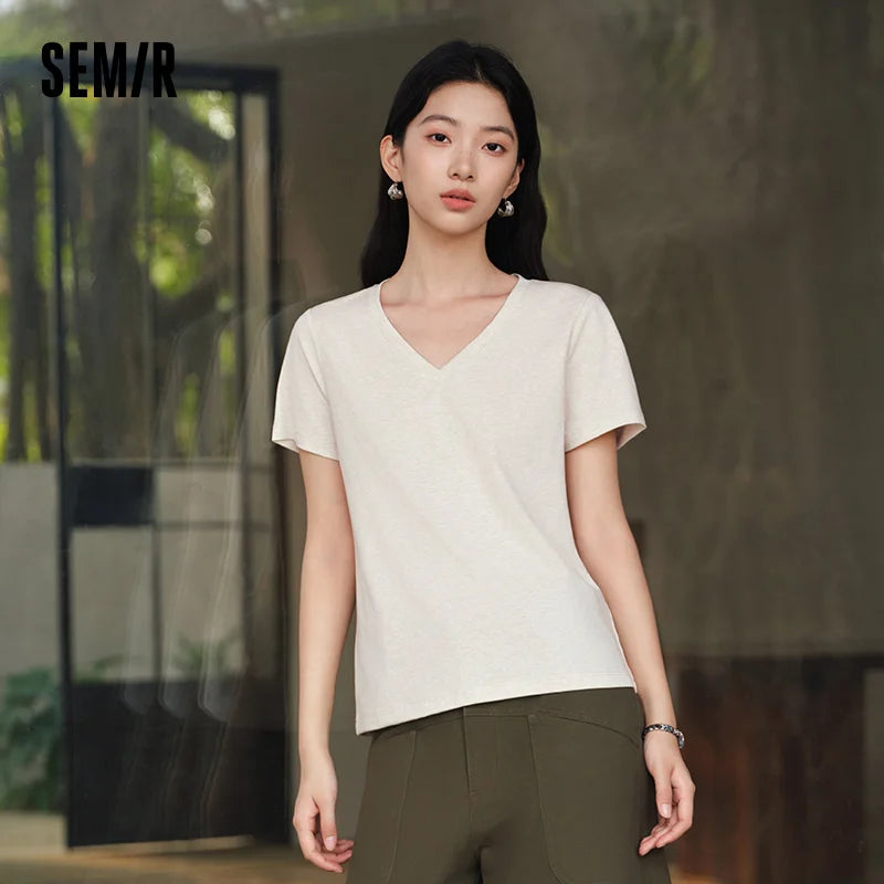 Semir Womens Tshirt 2026 Solid Color V Neck Regular Shoulder Moisture Wicking Quick Dry Antibacterial