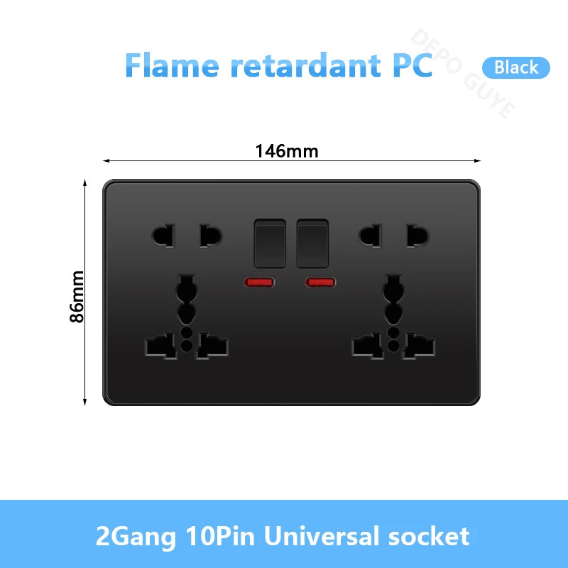 Universal Black USB Type-C 18W Smart Fast Charging Socket Double 5-pin Power Plug,UK  Electrical Internationa Wall Light Switch