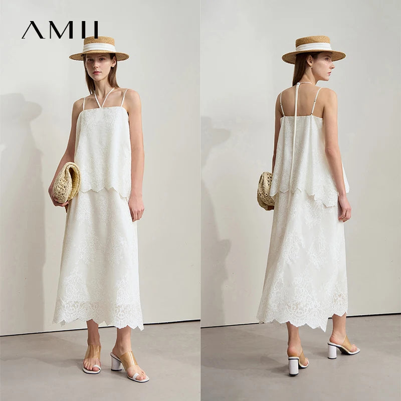រ៉ូប Amii Minimalist Vacation Elegant រ៉ូបរដូវក្តៅឆ្នាំ ២០២៥ ឆ្នេរខ្សាច់ថ្មីសម្រាប់ស្ត្រី រ៉ូបព្យួរផ្កាប៉ាក់រូបទេពអប្សរ 12552088