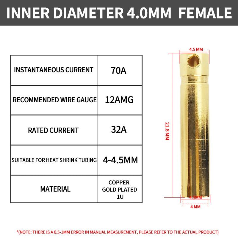 2/3/3.5/4/5/5.5/6/6.5/8mm Aircraft model pure copper Banana Plug Gold Plated Copper Brushless Motor Bullet Connector 40pcs