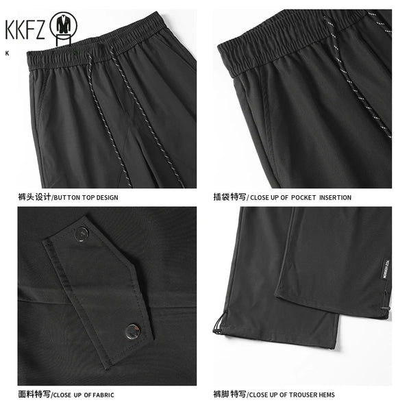 Mens Lightweight Wide Leg Cargo Trousers Drawstring Elastic Waist Multi Pockets For Hiking Travel Urban Casual Outfits