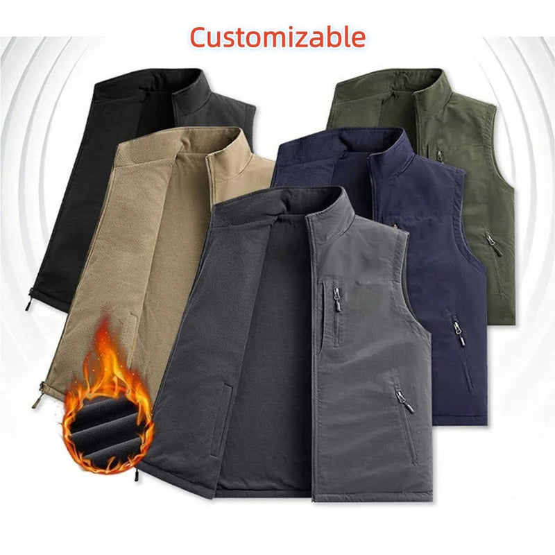 Double-Sided Vest Autumn Winter Thickened Fleece Men's Vest Jacket Warm Outerwear Slim Fit Casual Style Daily